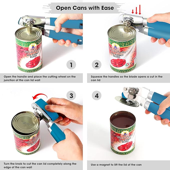 Beneno Heavy Duty Hand Can Opener Manual with Magnet Lid Remover, Aqua