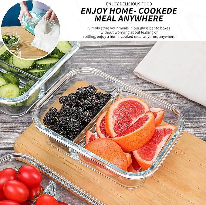 KOMUEE 10 Packs 30oz Glass Meal Prep Containers 2 Compartments, Green