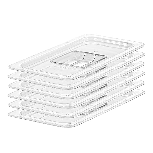 EGGKITPO 6 PCS Clear Food Pan Lids Universal 1/3 Size Polycarbonate Lids with Handle Food Storage Container Cover for Commercial Restaurant Hotel Dishwasher Safety BPA Free
