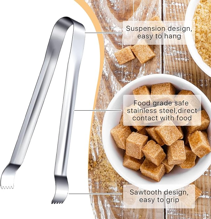 Worldity 16 Pieces Ice Tongs, 6.5 Inch Ice Tongs for Ice Bucket, Stainless Steel Serving Tongs with Sharp Teeth Make Grabbing Ice Easy, Small Tongs for Serving Food