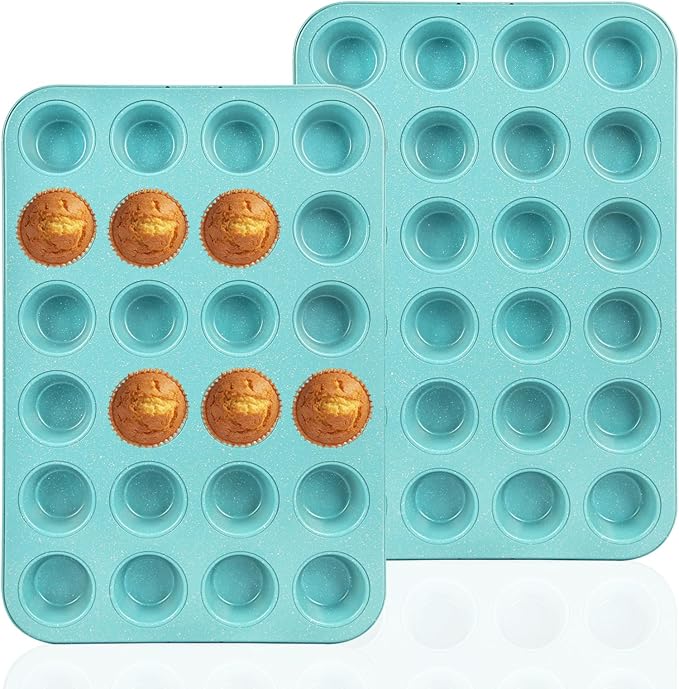 Spmarkt 2-Pack Light Blue 24-Cup Ceramic Mini Muffin Pan – Non-Stick Muffin Tin, PFOA-Free, Healthy Baking, Perfect for Cupcakes, Breakfast Treats & Party Delights
