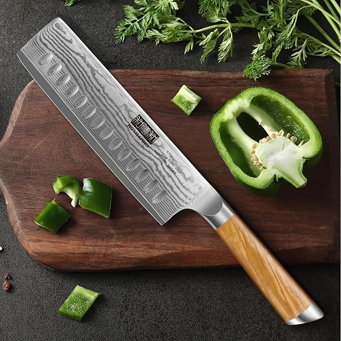 HOSHANHO Damascus Nakiri Knife 6.5", Sharp Kitchen Knife for Vegetables