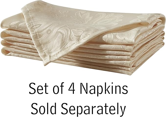 Newbridge Barcelona Luxury Damask Fabric Tablecloth, 60” Wide x 84” Rectangle, Golden Beige, 100% Polyester, No Iron, Soil Resistant Dining Room, Party and Banquet Table Cover