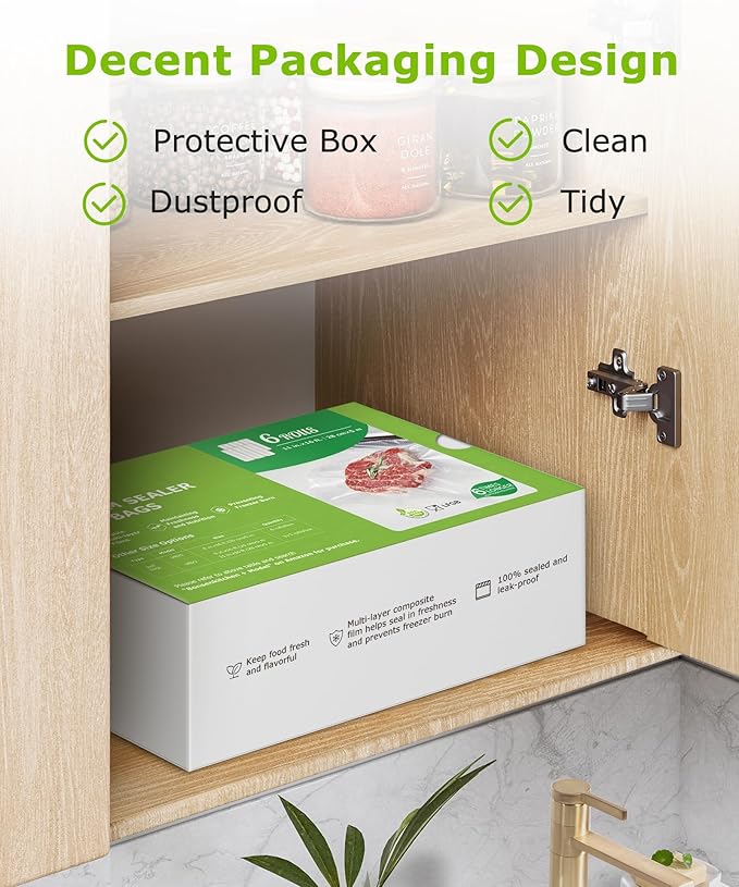 Bonsenkitchen 6 Rolls 11" x 16' Vacuum Sealer Bags for Food with Color Box