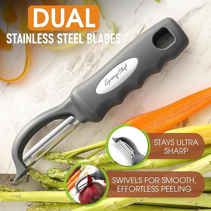 Spring Chef Swivel Potato Peeler for Kitchen with Ergonomic Handle, Gray