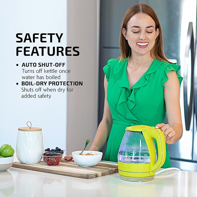 OVENTE 1.5L Glass Electric Kettle Water Boiler, Green KG83G