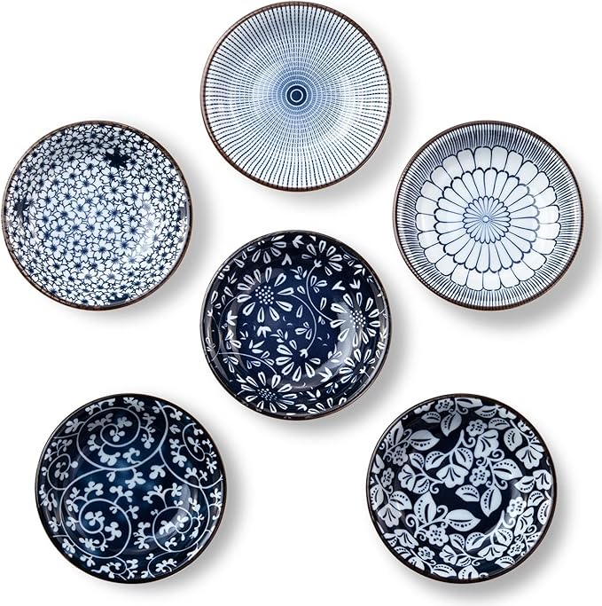 Eisinly 6 Pack Dipping Bowls,3 OZ Small Ceramic Soy Sauce Dish,Vintage Blue