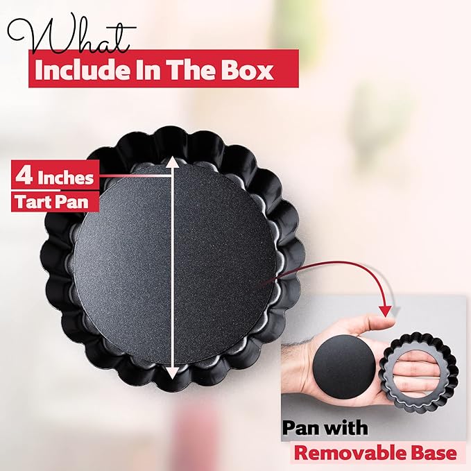 FIDZ PAN 8 Pack Mini Tart Pans 4 Inch with Removable Bottom Round Nonstick Deep Quiche Pan, Heavy Duty Perfect for Baking Fruit Tarts, Quiches & Dessert