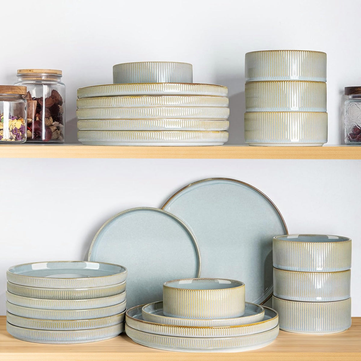TheTerra Ceramic Dinnerware Sets for 8, 24 Pieces Plates and Bowls Set