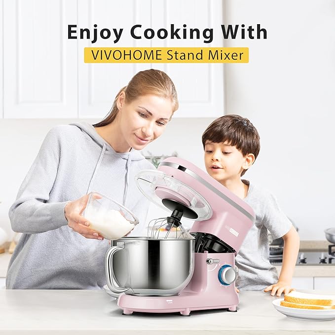 VIVOHOME Stand Mixer, 6-Quart Tilt-Head Kitchen Mixer with Bowl, Pink