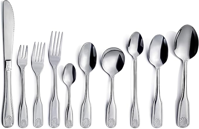 New Star Foodservice Shell Pattern 18/0 Stainless Steel Serving Spoon, 8.4-Inch, Set of 12, Commercial Grade