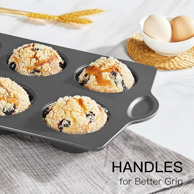 HONGBAKE Nonstick Jumbo Muffin Pan, 2 Pack Large Cupcake Tin with 120pcs Muffin Liners, Cup Cake Tray for Baking, 3.5dia, 6 Cup, Premium, Extra Thick