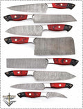 G16B8- Professional Kitchen Knives Custom Made Damascus Steel pcs of Professional Utility Chef Kitchen Knife Set with Chopper/Cleaver Black Horn (at end) GladiatorsGuild (8, White Bone)