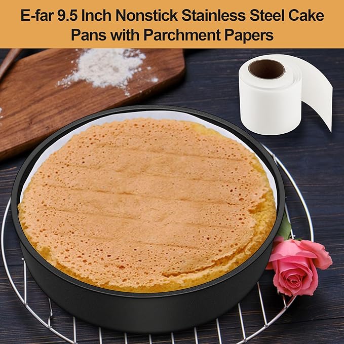 E-far 9.5 Inch Cake Pan, 2PCS Nonstick Small Cake Pans with Parchment Paper