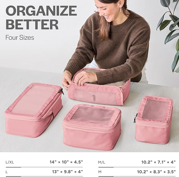 Aerotrunk Compression Packing Cubes for Travel, 4-Pack, Pink