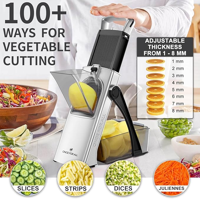 ONCE FOR ALL Safe Mandoline Slicer Plus, Bigger Size, Potato Slicer, Black