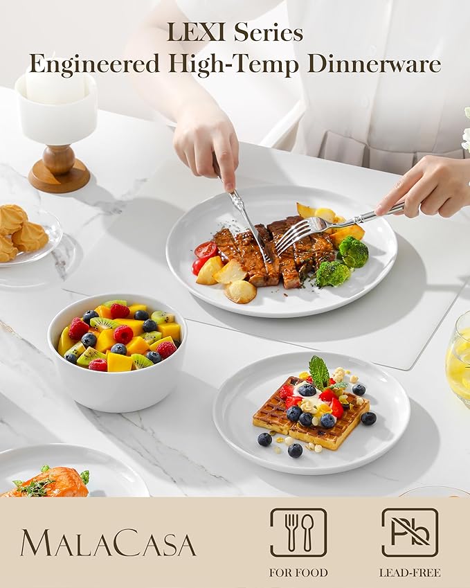 MALACASA 18-Piece Dinnerware Set for 6, White Porcelain Dishes