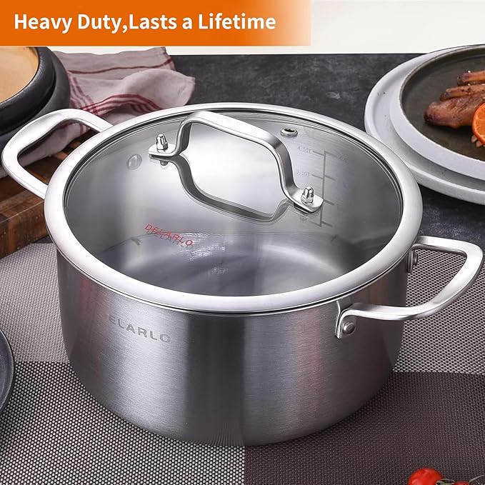 DELARLO Tri-ply Stainless Steel 6 Quart Heavy Duty Induction Stock Pot