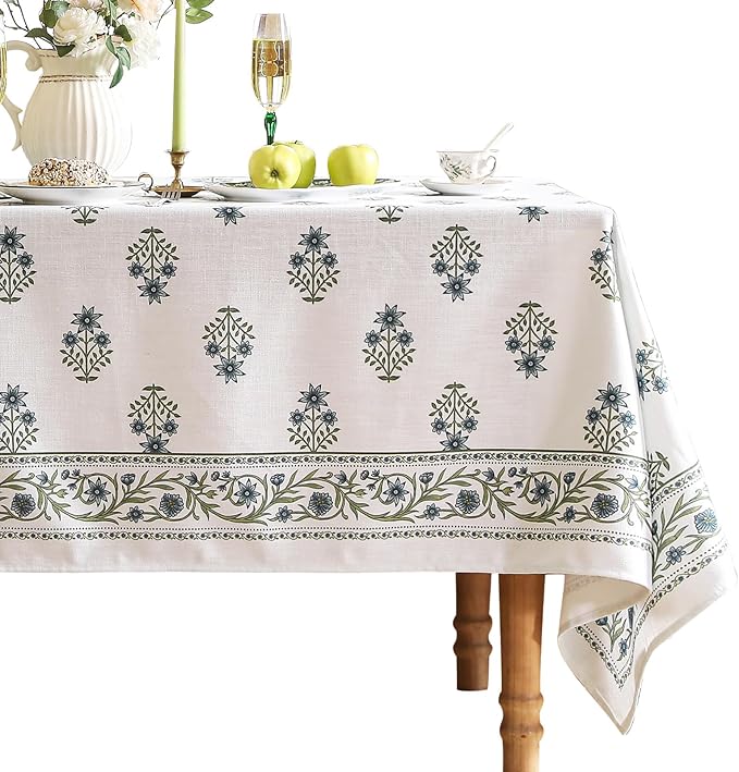 ISAENNE Designer French Linen Rectangular Tablecloth,87"x55"-Mosella F