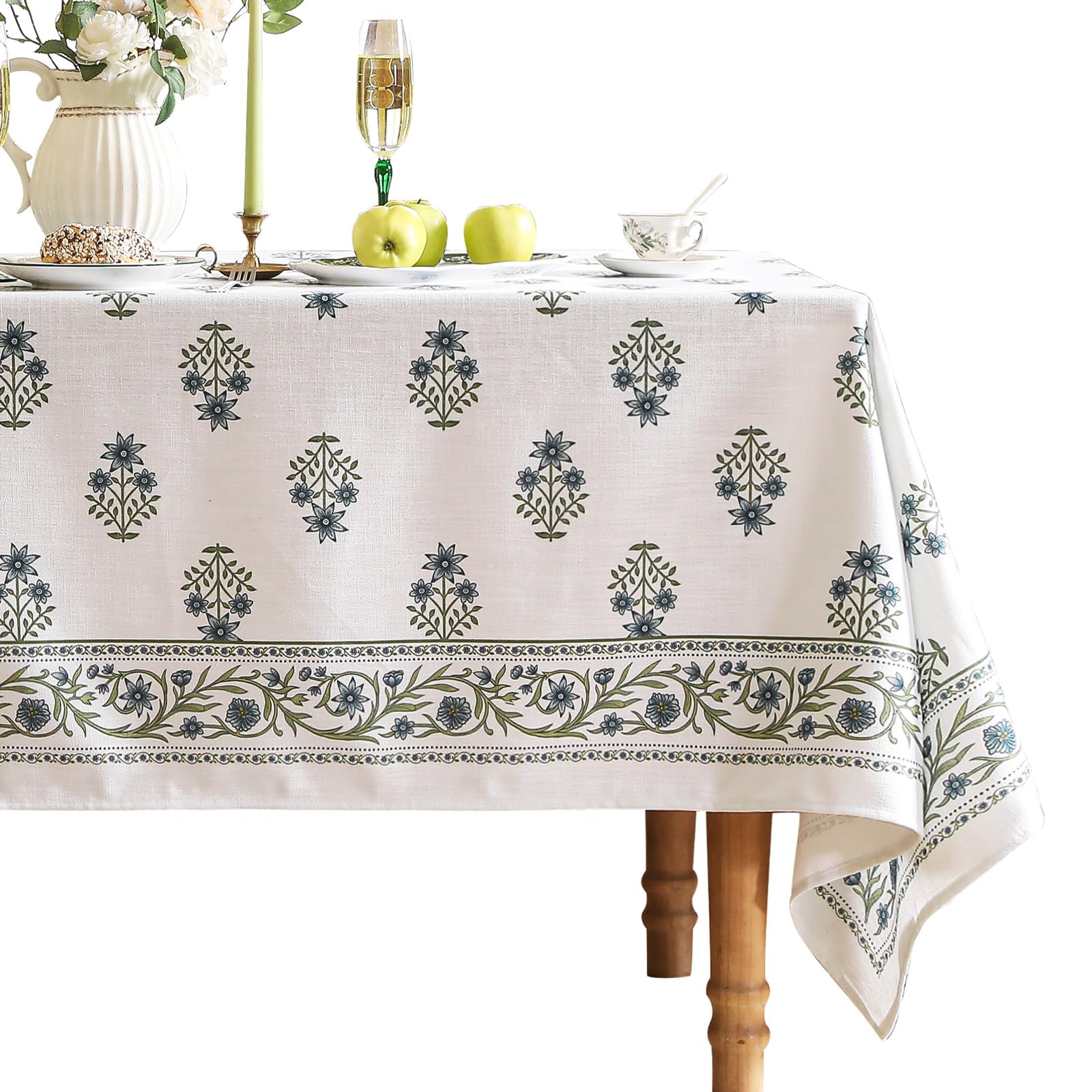 ISAENNE Designer French Linen Rectangular Tablecloth,110"x63"-Mosella F