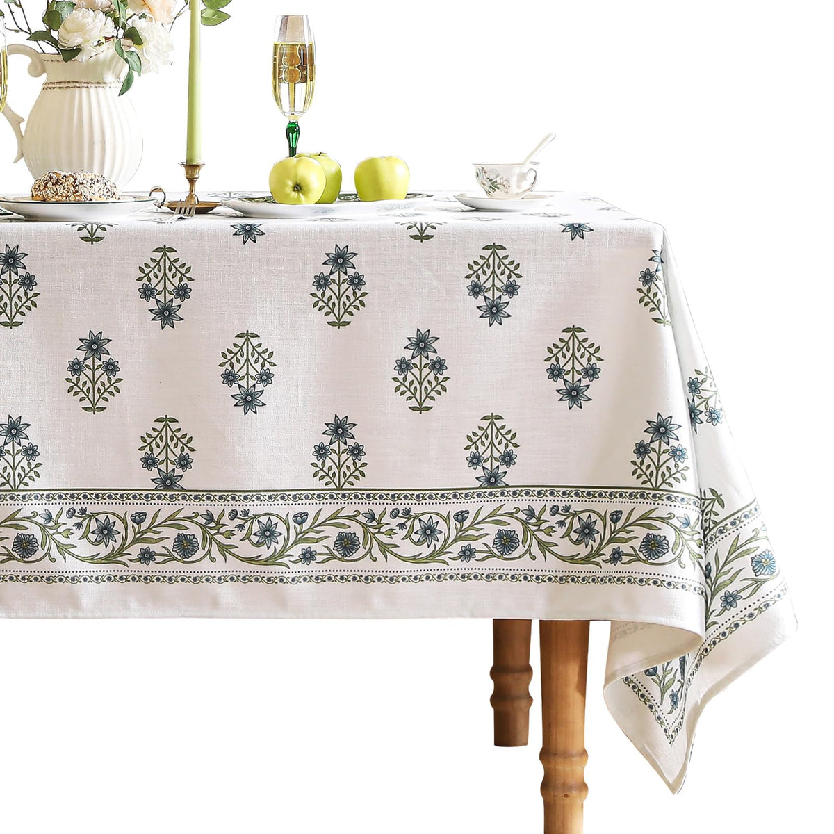 ISAENNE Designer Rectangular Elegant Linen Tablecloth,110"x63"-Grace B