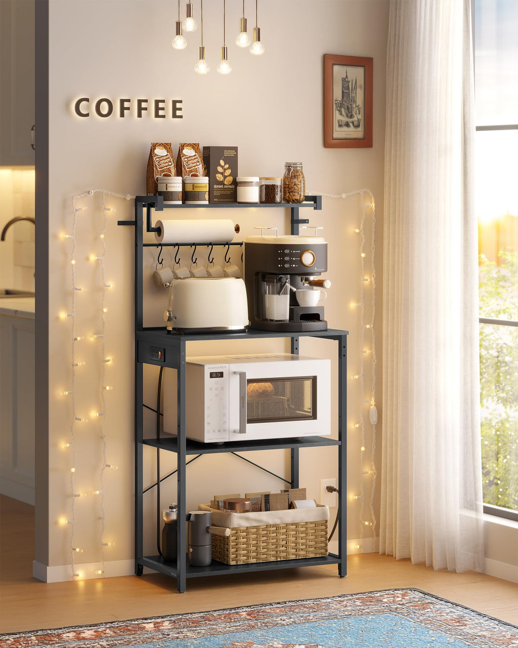 VASAGLE 4-Tier Kitchen Bakers Rack with Power Outlet, 23.6-Inch Wide