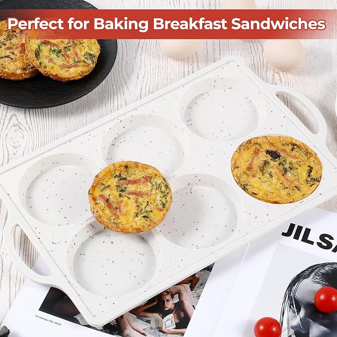 Muffin Top Pan Non Stick, 4 Inch Metal Frame Round Silicone Egg Baking Pan for Oven English Muffins, Whoopie Pies, Corn Bread, Egg Bites, Breakfast Sandwiches Tarts 3 Pack Confetti