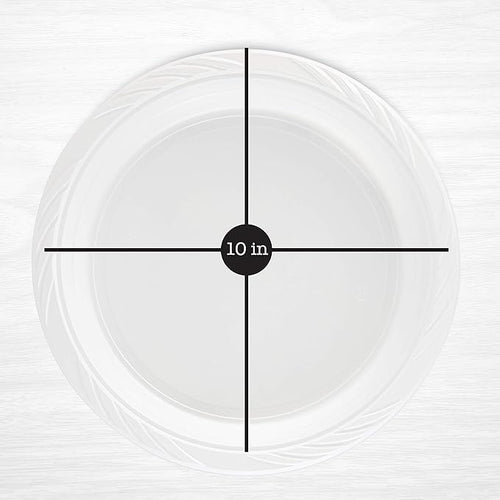 100 Count Disposable 10 Inch White Plastic Dinner Plates Extra Large