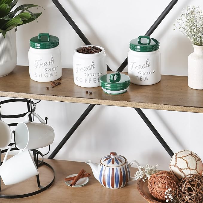 DII Kitchen Accessories Collection Ceramics, Jar Canister Set, Green, 3