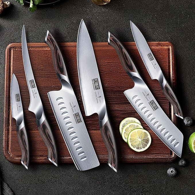HOSHANHO 7PCS Kitchen Knife Set, Japanese Magnetic Knife Block Set