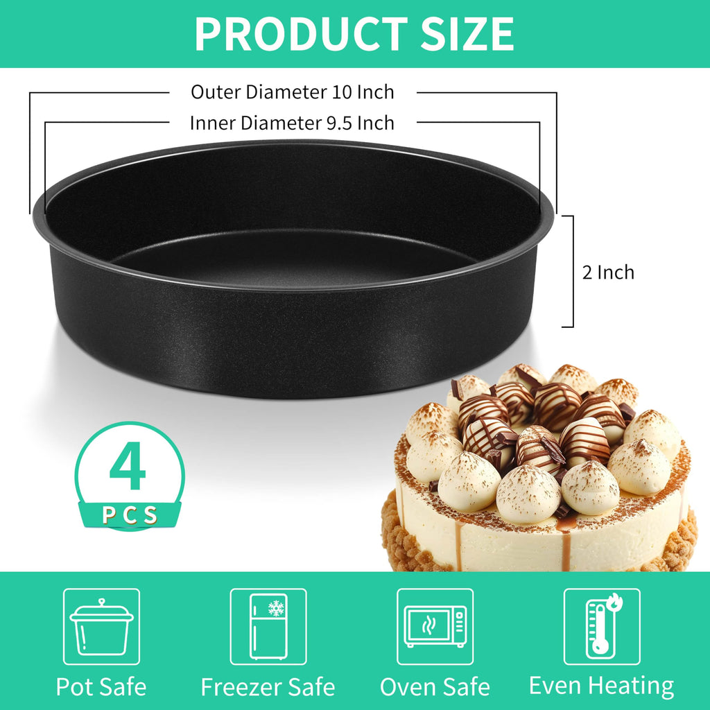 P&P CHEF 9.5 Inch Cake Pan Set, Non-stick Baking Pans for Cake, 4Pcs