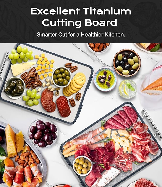Titanium Cutting Board for Kitchen- Double Sided Cutting Board with Stand, Textured Food-Grade Pure Titanium Side for Chopping Meat, PP Side for Vegetables, Easy to Clean(14.5”×11”, 1 PC)