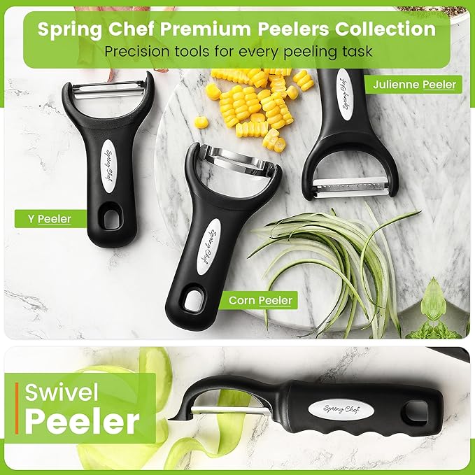 Spring Chef Swivel Vegetable Peeler for Kitchen w/Soft Grip Handle, Black