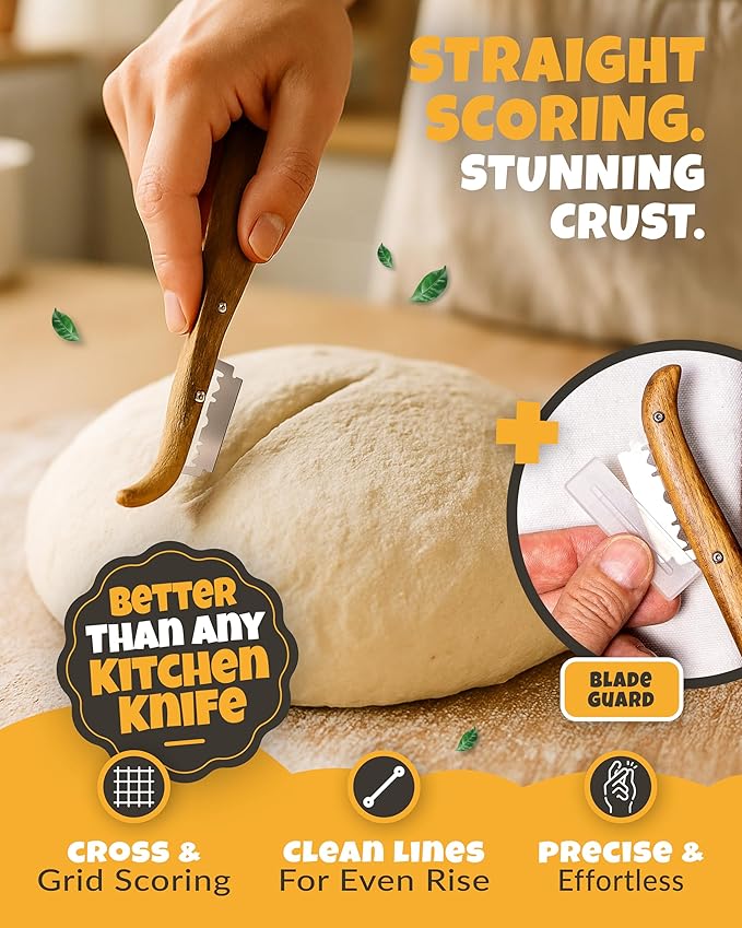 CRUSTLOVE Bread Lame 2-Piece Set for Controlled Dough Scoring with 5 Blades