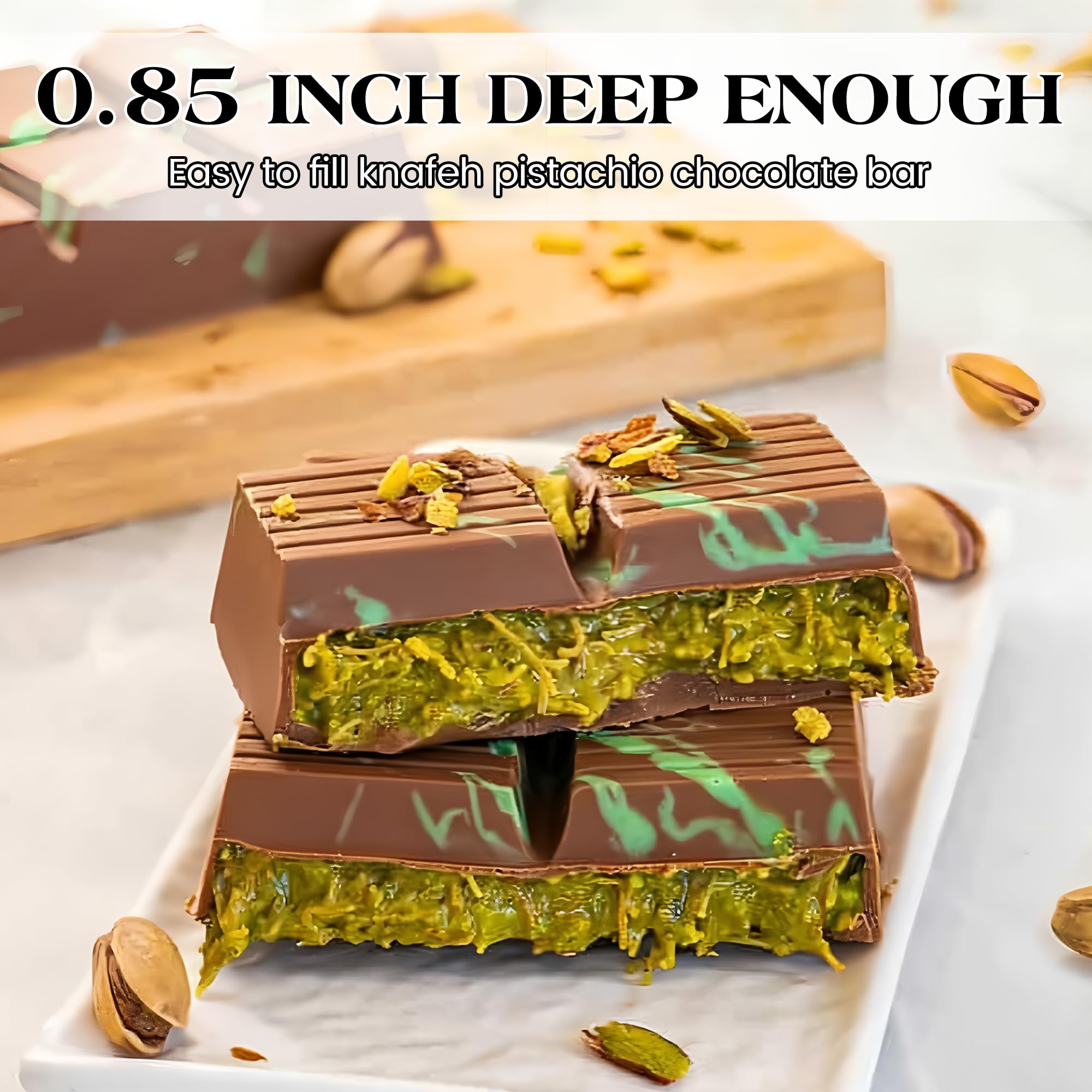 KASHME 2 Pcs Chocolate Bar Mold Deep Dubai 0.85 Inch Stuffed Large Chocolate Molds Silicone Break Apart Thick Silicone Molds for Candy Bar (8 Snap）