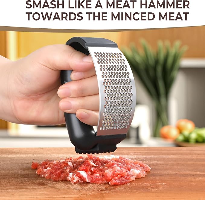 Kebley Garlic Press Rocker Stainless Steel Garlic Crusher, Mincer and Chopper with Peeler and Scraper,brush, Easy Kitchen Gadget for Effortless Smashing
