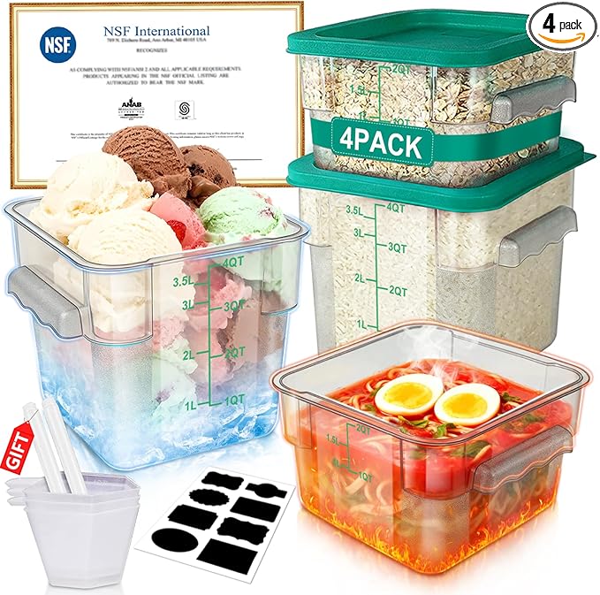 RVGMBO 2QT&4QT NSF Food Storage Containers with Lids: 4 PCS [Total Food Grade][Hot&Cold Resistant] Commercial Clear Food Storage Containers for Restaurant Kitchen Proof Dough, Green