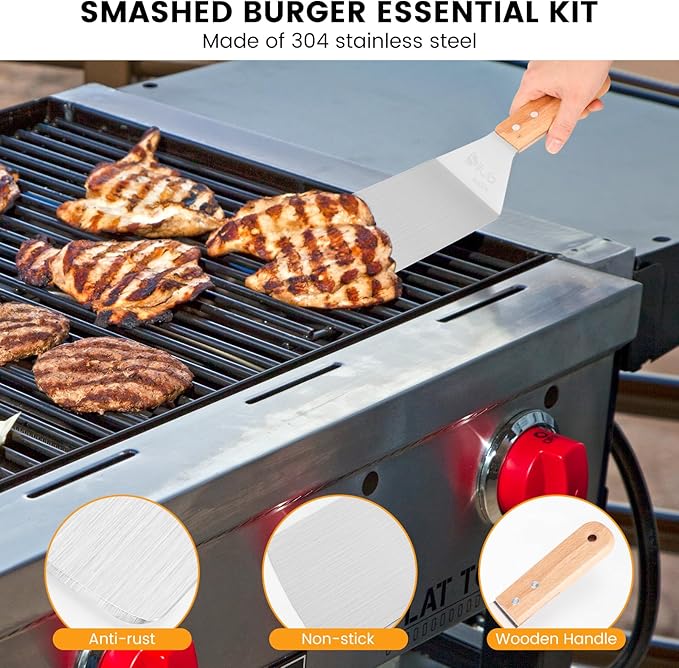 SILUB Stainless Steel Burger Press with Spatula, 6" Hamburger Smasher, Perfect for Meat, Cooking, and Grill