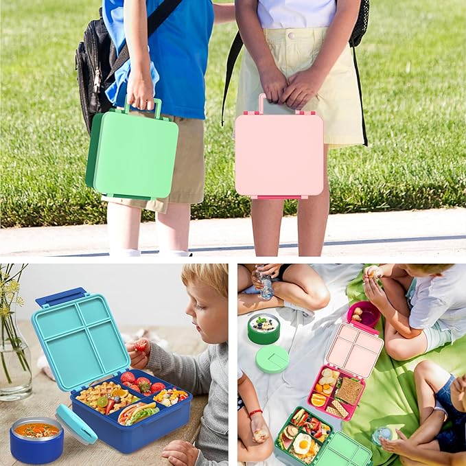 LOHASOK Bento Lunch Box for Kids with 8oz Soup Thermo,Blue