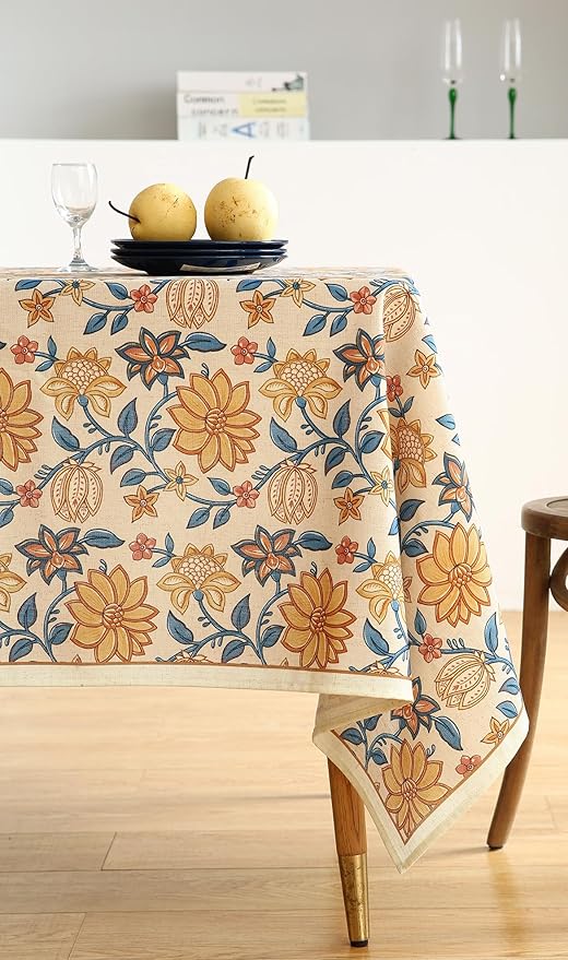 ISAENNE Designer Vintage Linen Square Large Tablecloth,67"x67"-Estevan B