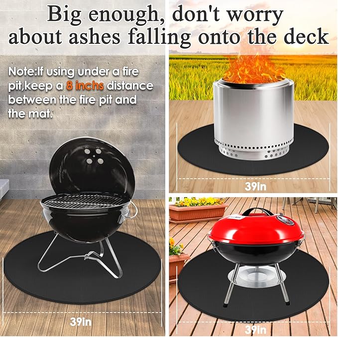 Round Fire Pit Mats for Under Fire Pit Compatible with Solo Stove, Accessories Compatible with Solo Stove, 3-Layer Fireproof Esay to Clean Grill Mats for Outdoor Grill to Protect the Deck, 39in