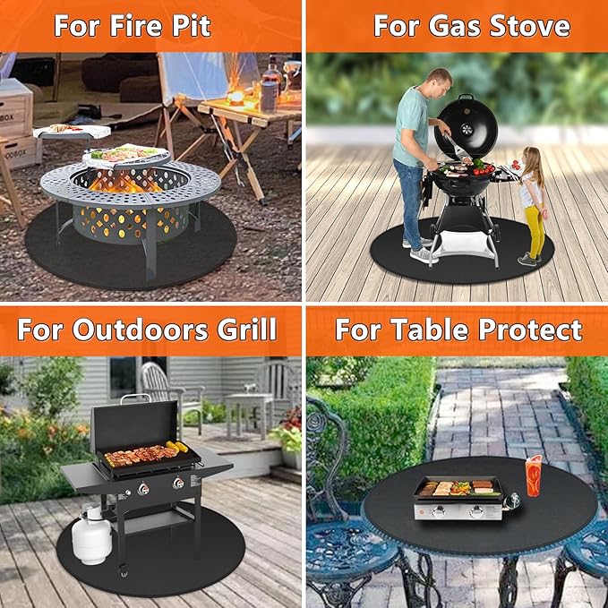 Round Fire Pit Mats for Under Fire Pit Compatible with Solo Stove, Accessories Compatible with Solo Stove, 3-Layer Fireproof Esay to Clean Grill Mats for Outdoor Grill to Protect the Deck, 39in