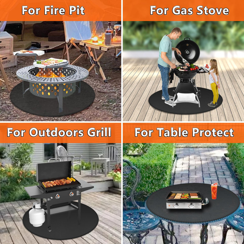 Amerbro Round Fire Pit Mat Compatible with Solo Stove Bonfire, Accessories Compatible with Solo Stove, 3-Layer Fireproof Esay to Clean Grill Matt for Outdoor Grill Deck Protector, 59in