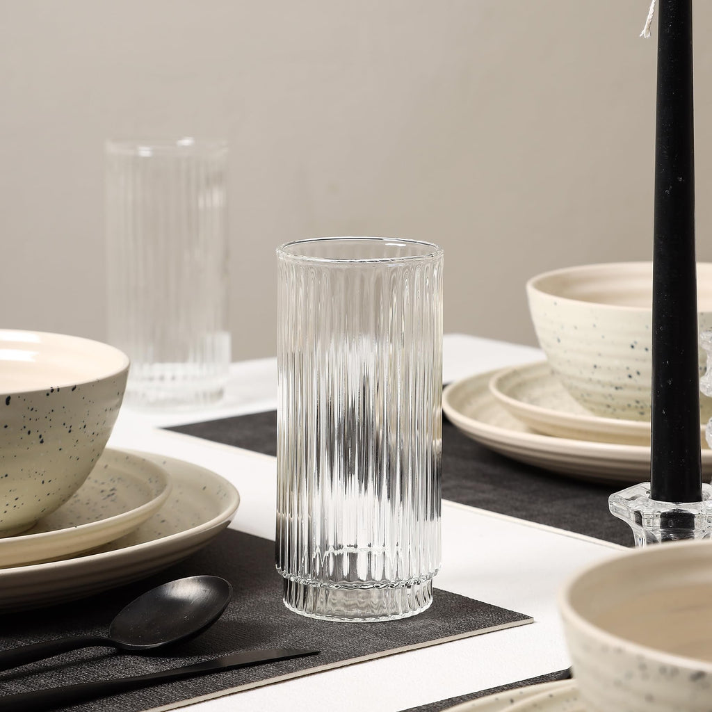 Stone Lain Dua 16-Piece Dinnerware Set Stoneware, Borosilicate Glass, White