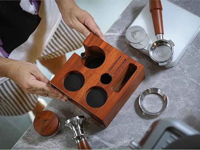 KNODOS 54mm Espresso Tamping Station For Breville Espresso Machine Accessories Rosewood Tamper Stand & Portafilter Holder