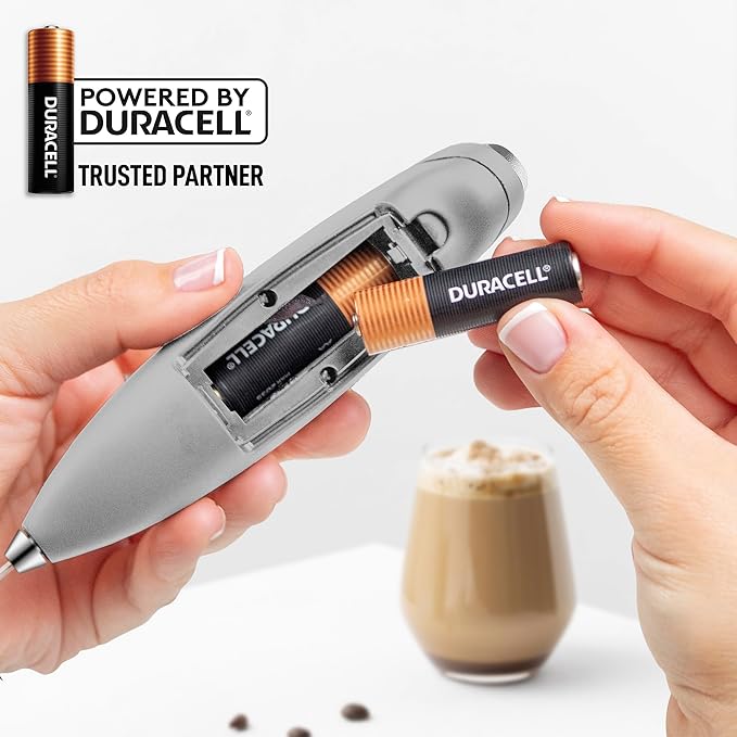 Zulay Kitchen Powerful Milk Frother Wand With Duracell Batteries - Ultra Fast Handheld Drink Mixer - Electric Whisk Foam Maker for Coffee, Lattes, Cappuccino & Matcha - Double Whisk - Gray
