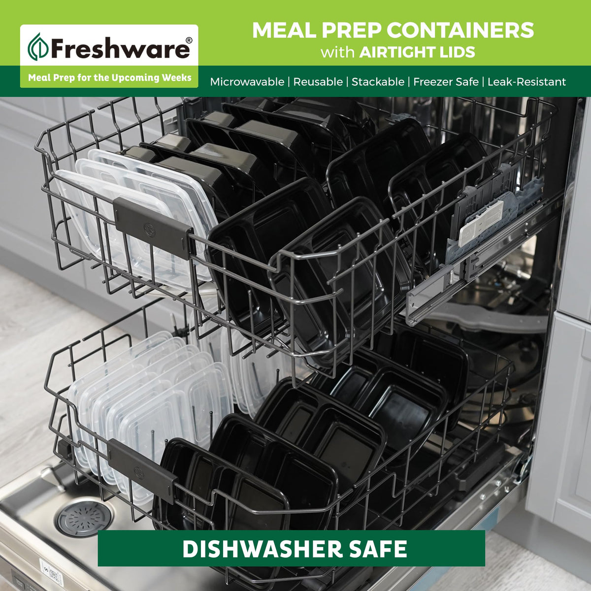 Freshware Meal Prep Containers with Lids 28 oz [50 Pack] 2-Compartment Food Storage Containers, Bento Box Lunch Containers, BPA Free, Airtight, Stackable, Reusable, Microwave/Dishwasher/Freezer Safe