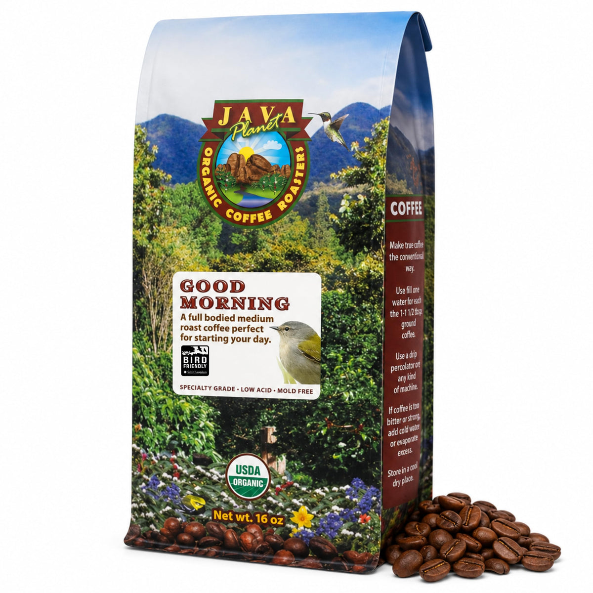 Java Planet Low Acid Organic Whole Bean Coffee, Papua New Guinea, 16 oz