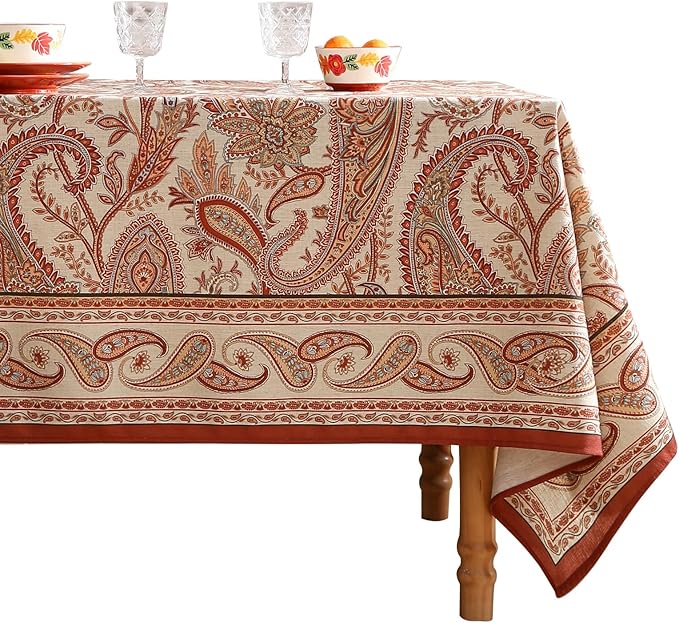 ISAENNE Designer Vintage Linen Rectangular Tablecloth,71"x55"-Chauffrey D