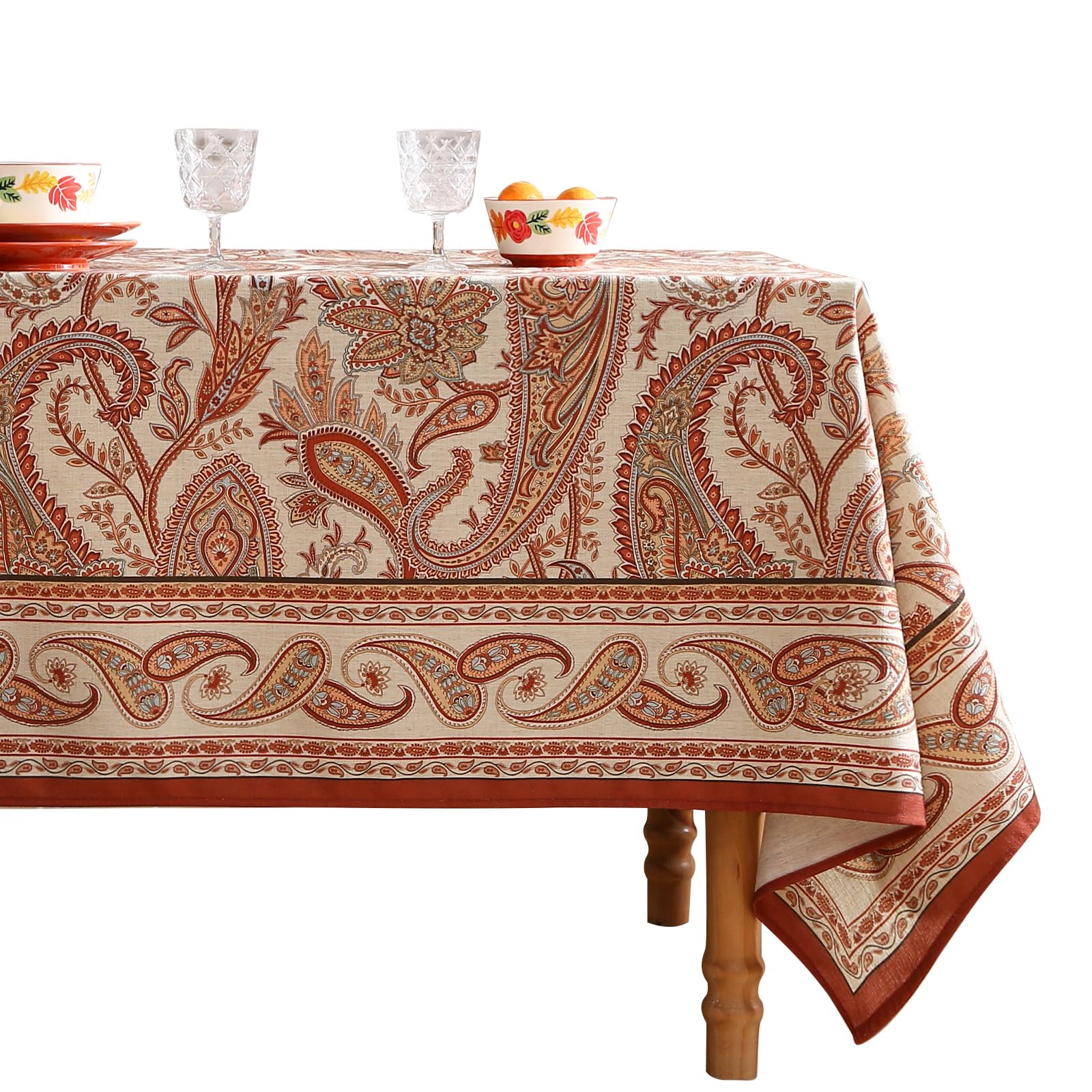 ISAENNE Designer Vintage Linen Rectangular Tablecloth,71"x55"-Chauffrey D